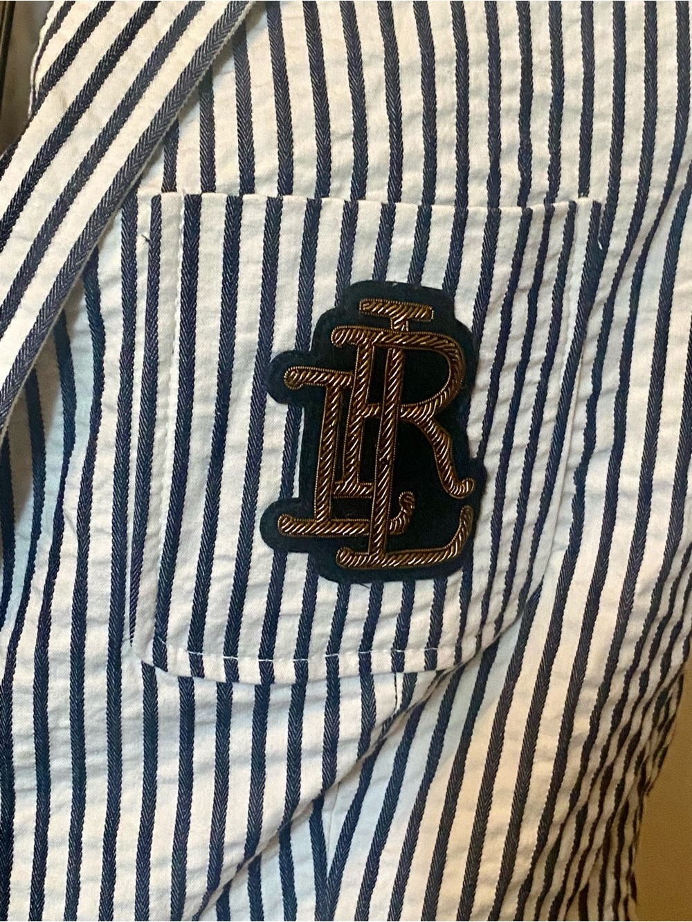 Ralph Lauren Navy & White Striped Blazer with Embroidered Crest - Picture 3 of 5